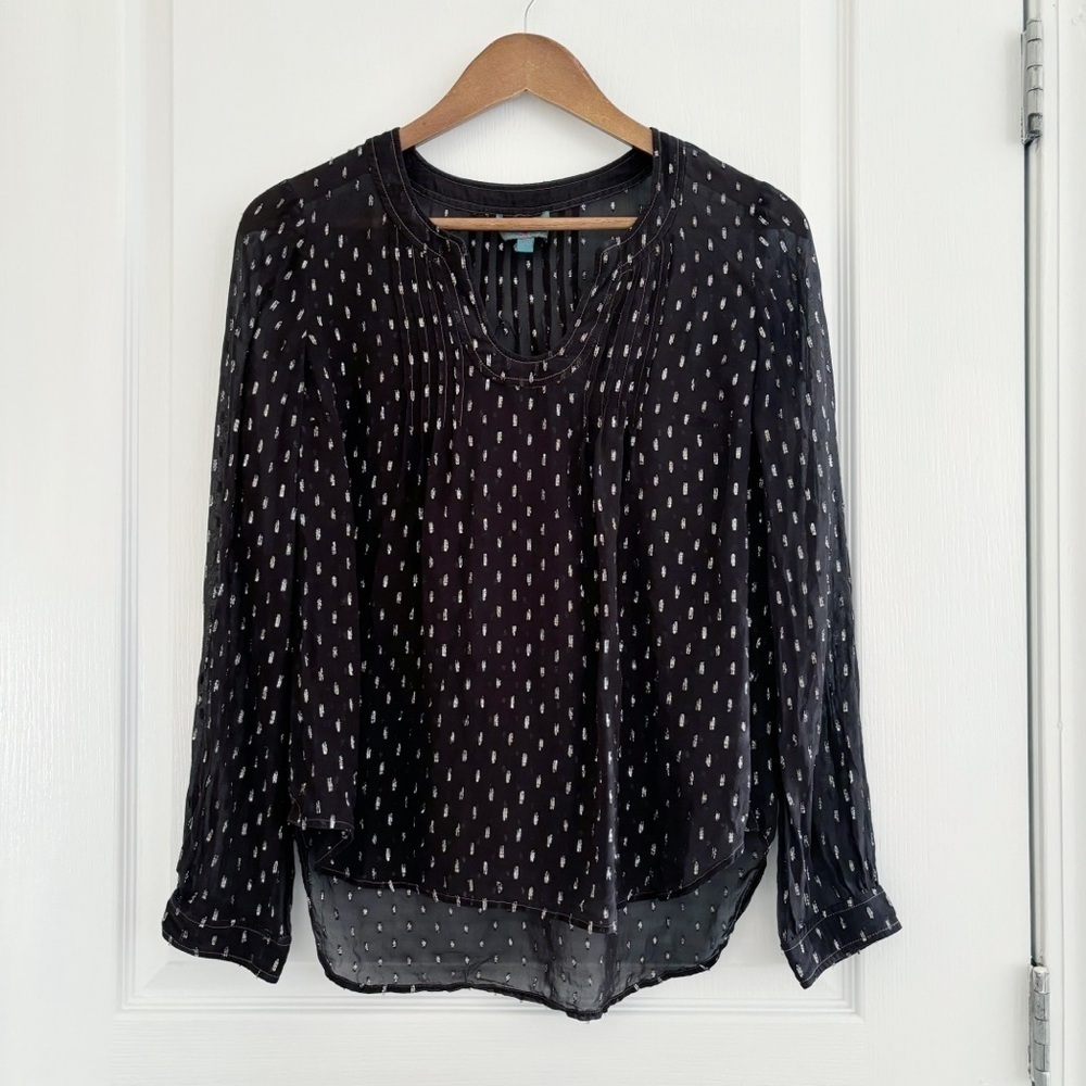 Plenty by Tracy Reese Black Gold Metallic Dot Blouse Sz 4